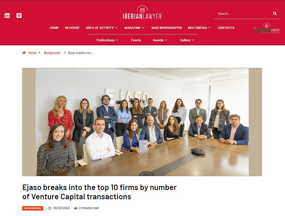 Ejaso breaks into the top 10 firms by number of Venture Capital transactions